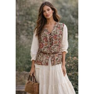 BOGARI Womens Floral Print Silk Vest Size M